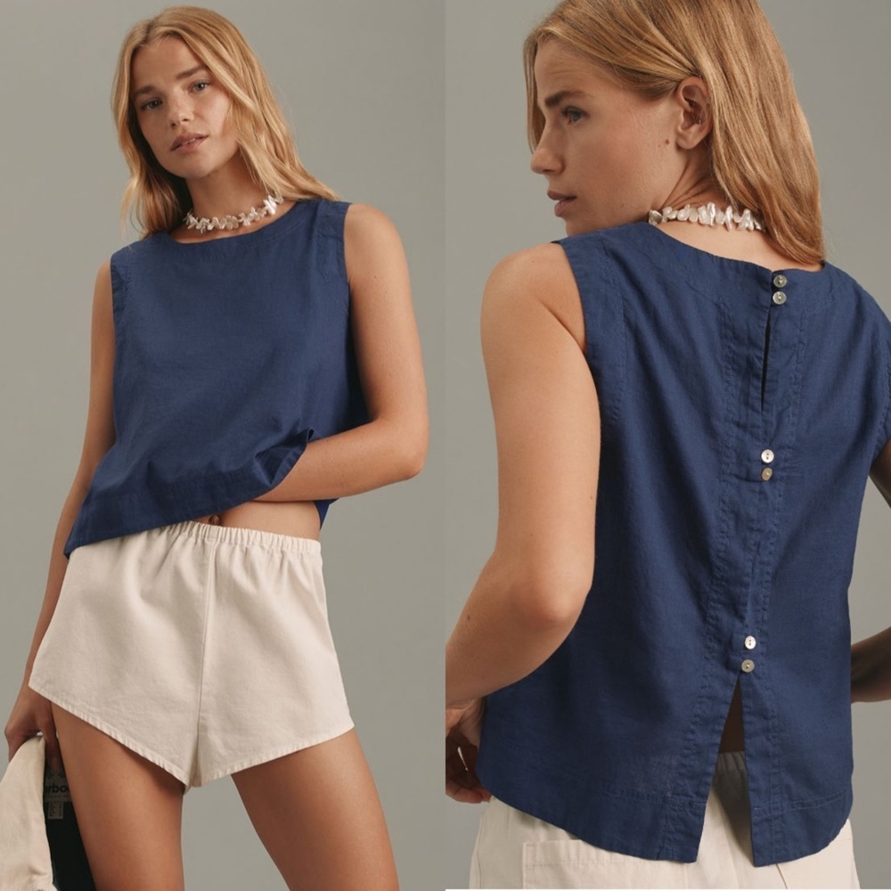 NWT Sundry Shell Tank Split Button Back Hemp Cott… - image 1